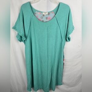 Umgee Teal Multicolored Fringed Women's Short Sleeve Dress Sz L